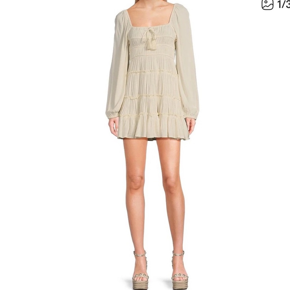 Chelsea & Violet Ruffle Tiered Smocked Mini Dress in Cream